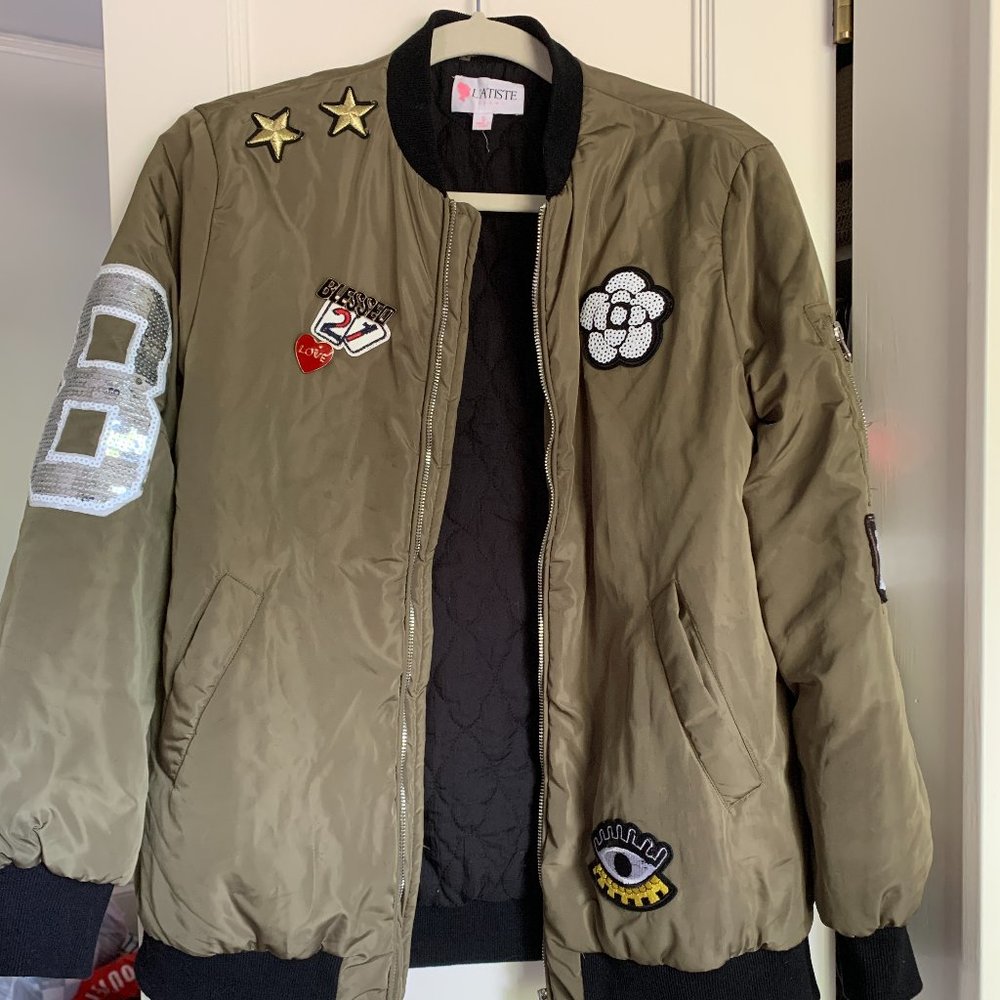 L'atiste Army Green Bomber Jacket with Patches